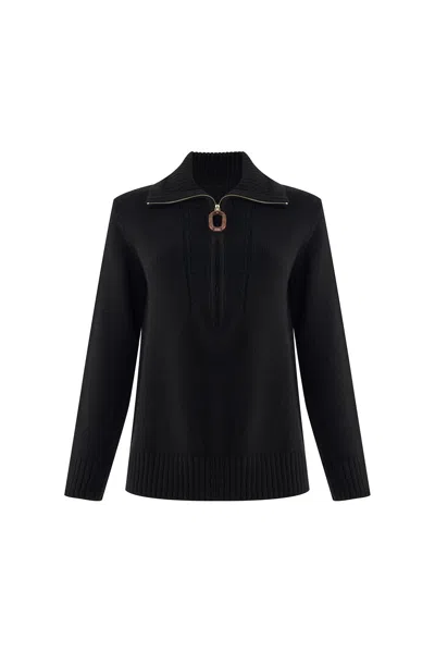 Exquise Women's Regular Wide Collar Sweater - Black