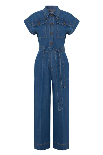 Exquise Women's Regular Wide-leg Lyocell Josephine Jumpsuit - Blue In Multi