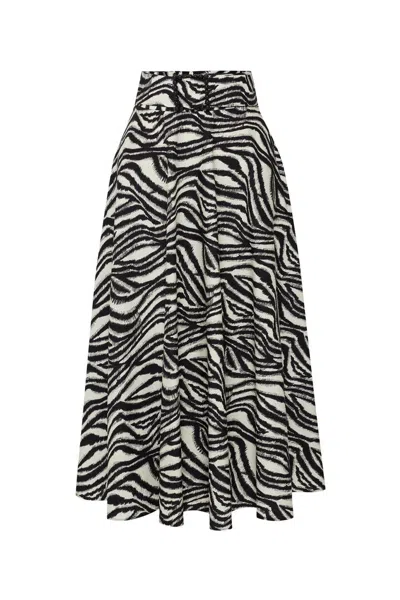 Exquise Women's Regular Zebra Print Buckled Cotton Midi Brooke Skirt - Black