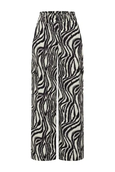 Exquise Women's Regular Zebra Print Elastic Waist Cotton Marley Pants - Black In Multi
