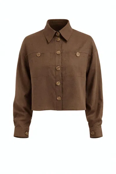 Exquise Seleneelle Long Sleeve Linen Crop Jacket In Brown