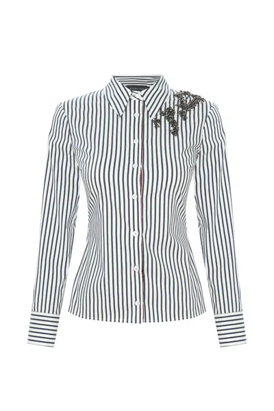 Exquise Women's Slim Embroidered Fitted Waist Striped Albina Shirt - Blue