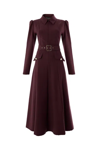 Exquise Women's Slim Fit Belted Midi Dress - Red In Purple