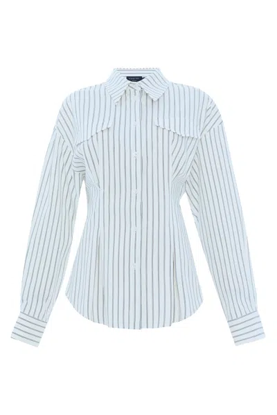 Exquise Women's Slim Fit Striped Long Sleeve Shirt - White