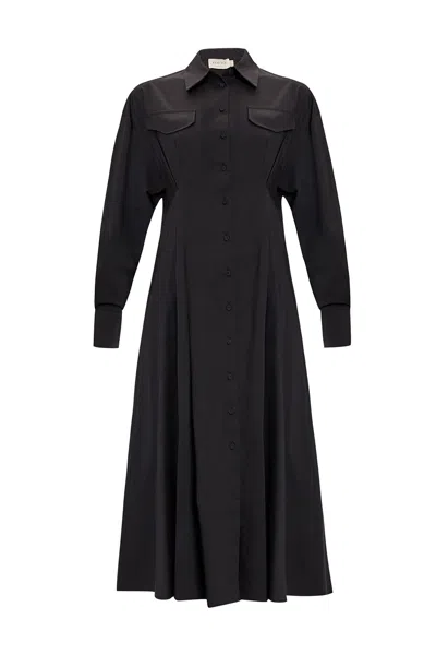 Exquise Women's Slim Shirt Collar Midi Dress - Black