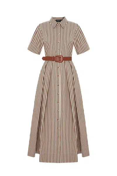 Exquise Women's Slim Striped Belted Midi Dress - Multi Color In Brown