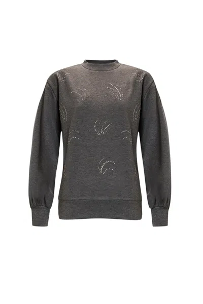 Exquise Women's Statement Crystal Embellished Patterned Sweatshirt - Grey In Gray