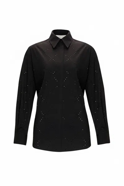 Exquise Women's Stone Pattern Pocketless Long Sleeve Cotton Kaelyn Shirt - Black