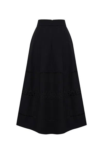 Exquise Women's Sydney Skirt Embroidered Eyelet Midi Skirt - Black