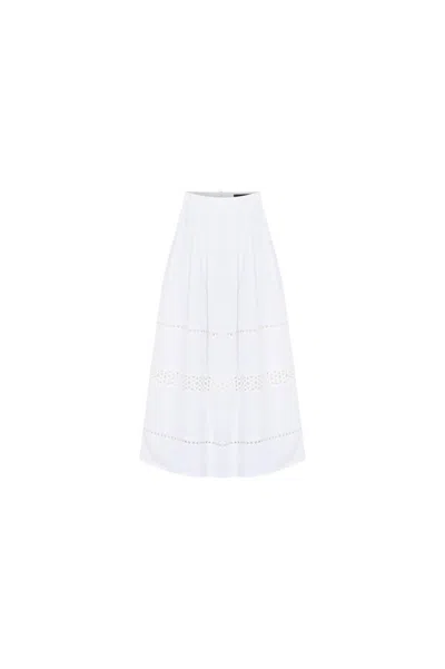 Exquise Women's Sydney Skirt  Embroidered Eyelet Midi Skirt - White
