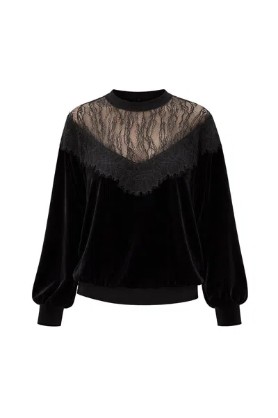 Exquise Women's Velvet & Tulle Detailed Blake Blouse – Black