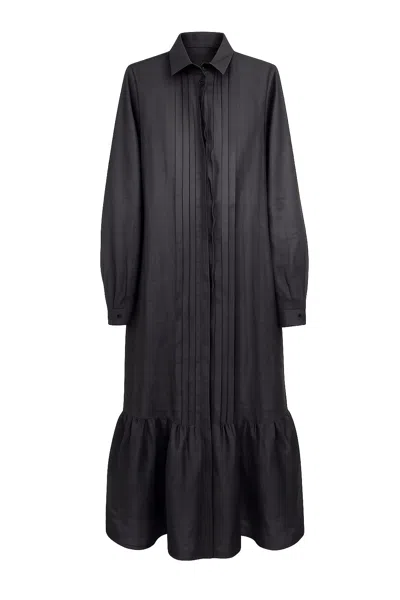 Exquise Women's Venus Long Sleeve Linen Shirt Dress - Black