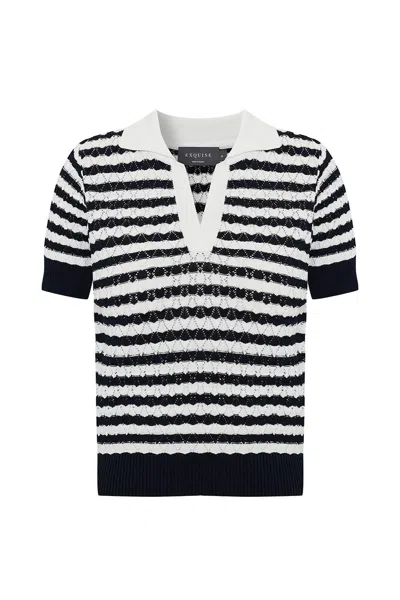 Exquise Women's White Ariyah V Neck Knit Blouse - Multi Color