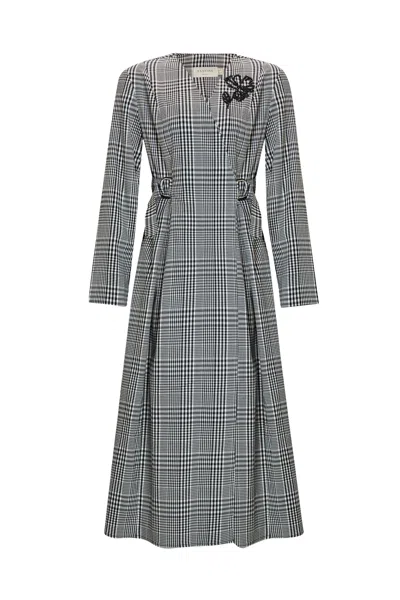 Exquise Women's White / Grey / Black Regular Notched Lape Long Sleeve Aila Dress - Black In Gray