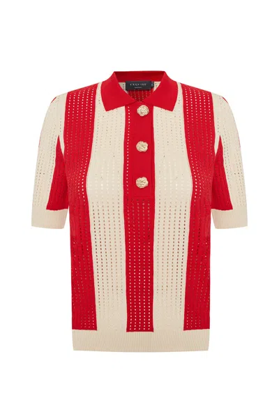 Exquise Women's White / Red Harlow Knit Blouse - Multi Color