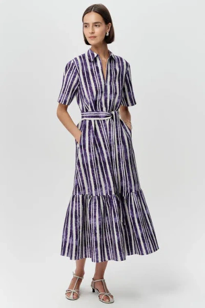 Exquise Xenia Short Sleeve Belted Pocketed Midi Dress In Gray