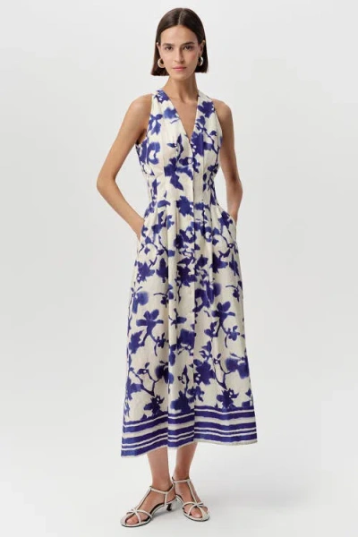 Exquise Zeta Sleeveless V Neck Midi Dress In White