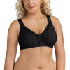 Exquisite Form Women's Fully Wireless Cotton Back & Posture Support Bra With Front Closure & Lace- 5100531 In Black