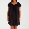 Exquisite Form Womens V Neck Short Sleeve Average Figure Nightgown In Black