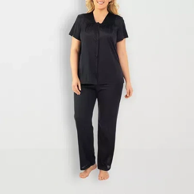 Exquisite Form Womens V-neck Short Sleeve 2-pc. Pajama Set In Black