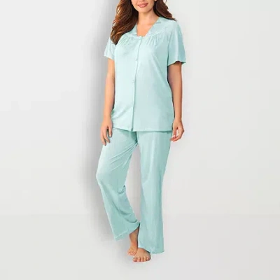 Exquisite Form Womens V-neck Short Sleeve 2-pc. Pajama Set In Blue