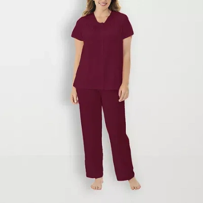 Exquisite Form Womens V-neck Short Sleeve 2-pc. Pajama Set In Purple