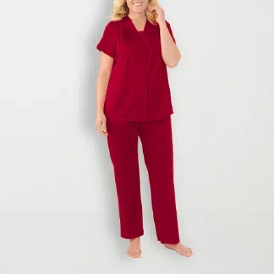 Exquisite Form Womens V-neck Short Sleeve 2-pc. Pajama Set In Red