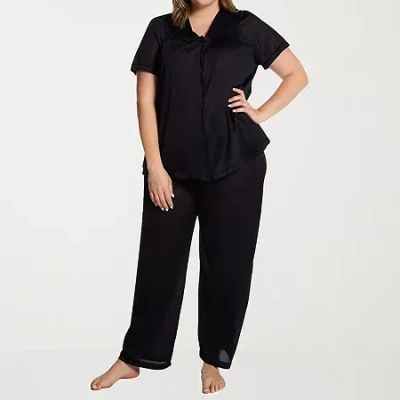 Exquisite Form Womens V-neck Short Sleeve 2-pc. Plus Pajama Set In Black