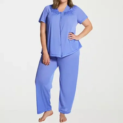 Exquisite Form Womens V-neck Short Sleeve 2-pc. Plus Pajama Set In Blue