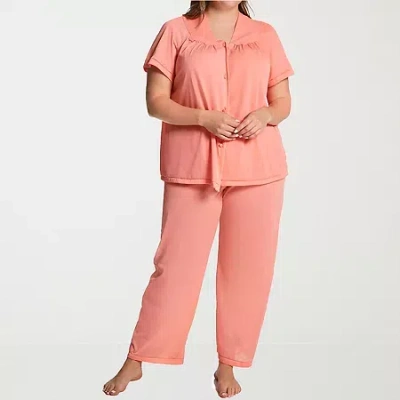 Exquisite Form Womens V-neck Short Sleeve 2-pc. Plus Pajama Set In Orange