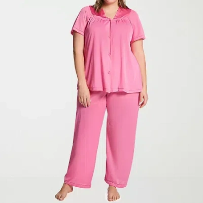 Exquisite Form Womens V-neck Short Sleeve 2-pc. Plus Pajama Set In Pink