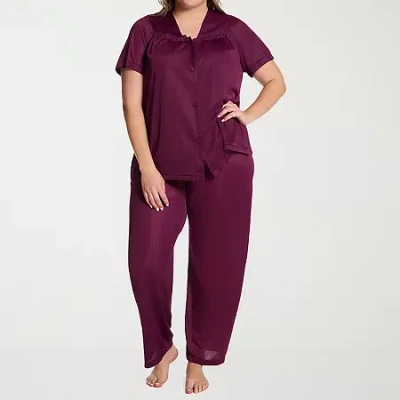 Exquisite Form Womens V-neck Short Sleeve 2-pc. Plus Pajama Set In Purple