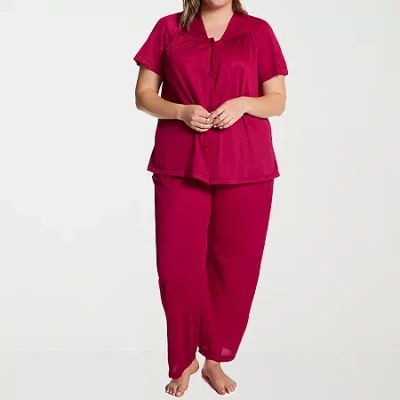 Exquisite Form Womens V-neck Short Sleeve 2-pc. Plus Pajama Set In Red