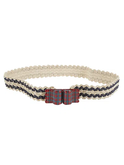 EXQUISITE J BEIGE STRIPED RAFFIA BELT