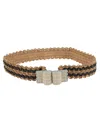 Exquisite J Striped Raffia Belt In Brown