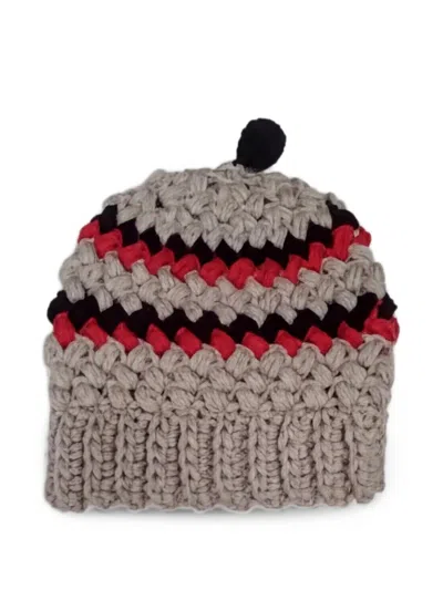 Exquisite J Chunky-knit Pompom Beanie Hat In Gray
