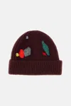 Exquisite J Embroidered Wool Beanie In Burgundy