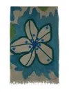 Exquisite J Floral-pattern Fringed Scarf In Blue