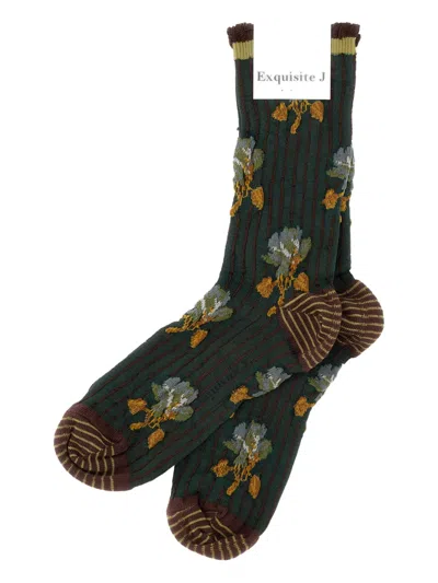 Exquisite J Floral-print Striped Socks In Multi