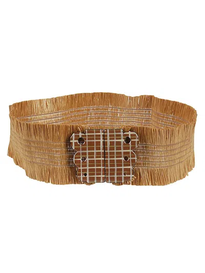 Exquisite J Fringes Raffia Belt In Beige