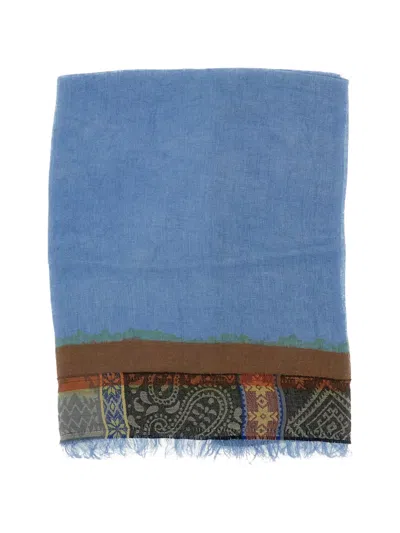 Exquisite J Geometric-pattern Frayed Scarf In Blue