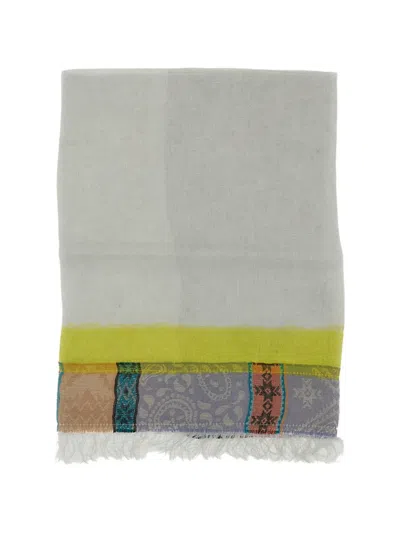 Exquisite J Geometric-print Frayed Scarf In Gray