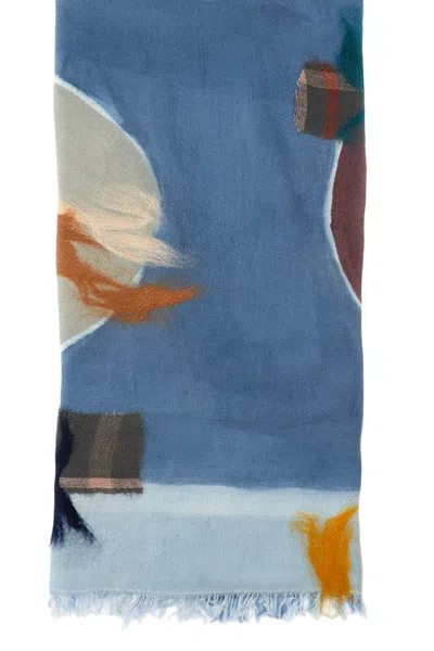 Exquisite J Multicolour Patterned Scarf With Neatly Finished Edges In Blue