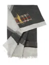 Exquisite J Patchwork Fringed Scarf In Gray