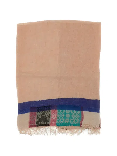 Exquisite J Patterned Frayed Scarf In Brown