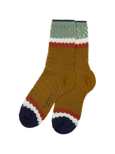 Exquisite J Pointelle-knit Zigzag-pattern Socks In Brown