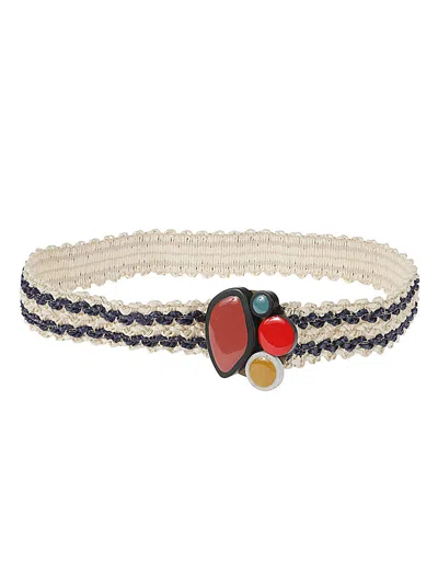 Exquisite J Striped Raffia Belt In Beige