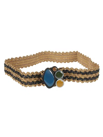 Exquisite J Striped Raffia Belt