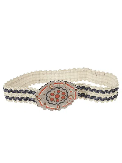 Exquisite J Striped Raffia Belt In Beige
