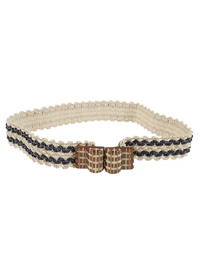 Exquisite J Striped Raffia Belt In Cream